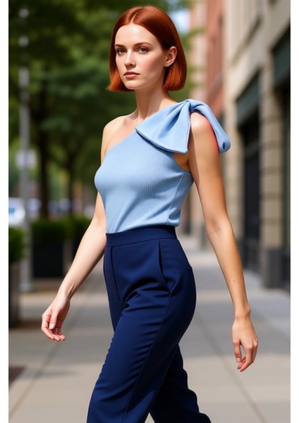 Kadınlar Için Tek Kol Fiyonklu Asimetrik Yaka Triko Üst Kaliteli Şık Rahat Modern Zarif Günlük modelleri