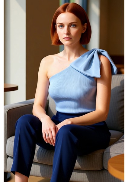 Kadınlar Için Tek Kol Fiyonklu Asimetrik Yaka Triko Üst Kaliteli Şık Rahat Modern Zarif Günlük fırsatları