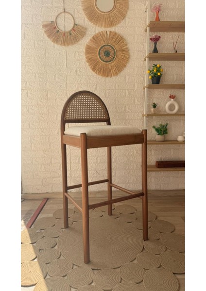 Concept Nova Bar Sandalyesi Teddy Krem Kumaş Hasırlı Ceviz Ahşap Ada Sandalye fiyatları