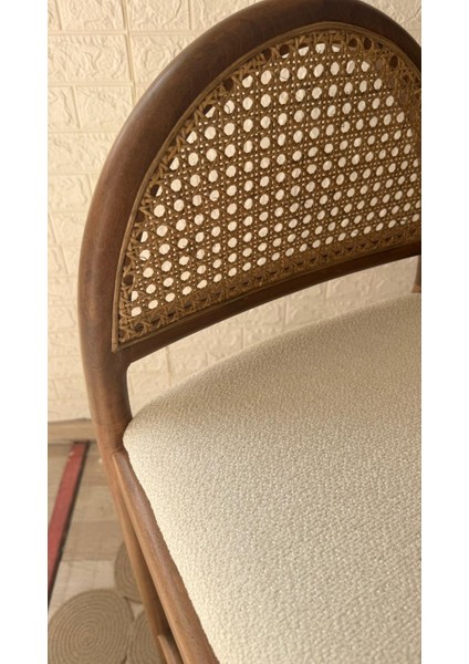 Concept Nova Bar Sandalyesi Teddy Krem Kumaş Hasırlı Ceviz Ahşap Ada Sandalye modelleri