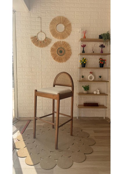 Concept Nova Bar Sandalyesi Teddy Krem Kumaş Hasırlı Ceviz Ahşap Ada Sandalye fırsatları