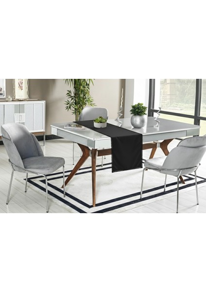 Şık Siyah Keten Runner – Dantel Detaylı Sofra, Masa, Amerikan Servis 40x140 modelleri