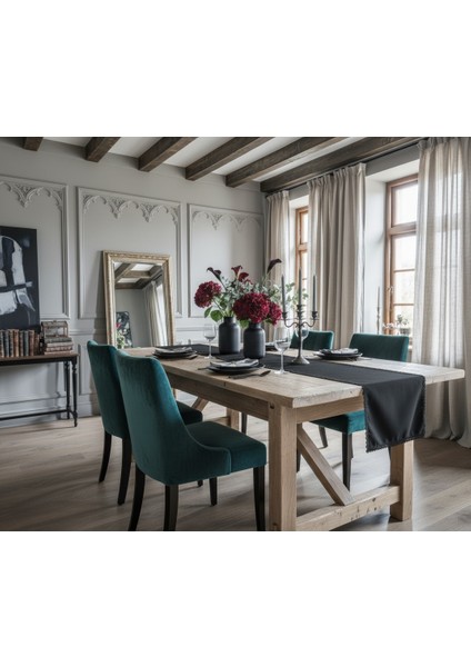 Şık Siyah Keten Runner – Dantel Detaylı Sofra, Masa, Amerikan Servis 40x140 fırsatları