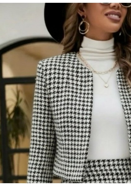 Kadın Uzun Kollu Önü Açık Dokuma Ceket ve Mini Etek Ikili Takım fiyatları