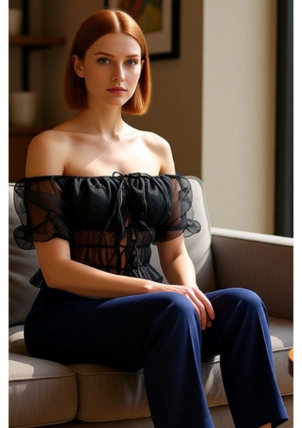 Kadın Büzgülü Organze Üst Şık ve Göz Alıcı Tasarım Carmen Yaka Detaylı Kaliteli Şık Rahat Modern fırsatları