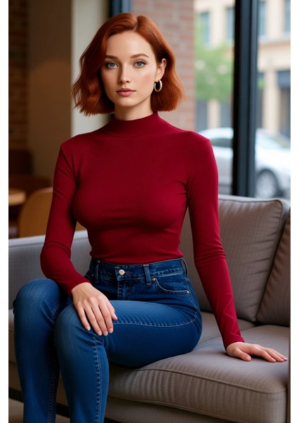 Moda Dik Yaka Örme Slim Düz Desen Casual Günlük Regular Uzun Kol Bluz fırsatları