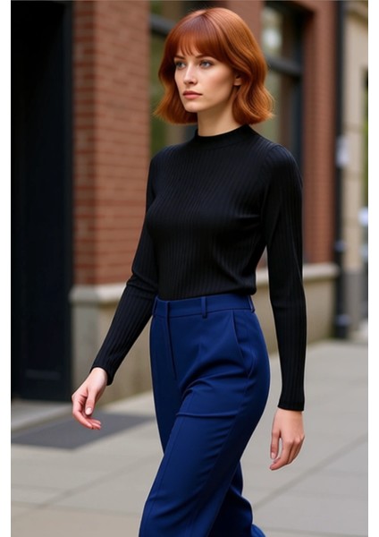 Kadın Uzun Kollu Orta Kalınlıkta Bej Örme Bluz Fitted Kesim ve Dik Yaka Ile Kış Kombinlerinizde Cool modelleri