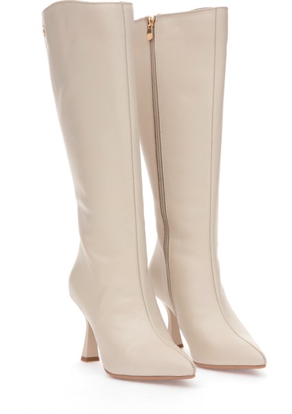 Kadın Ekru Topuklu Çizme 50314213-VR019