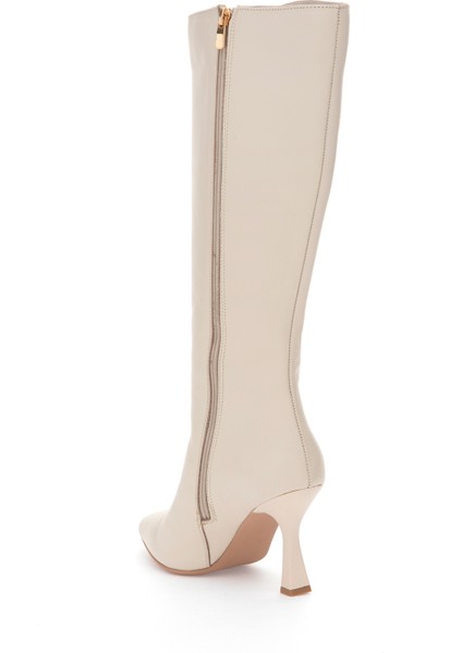 Kadın Ekru Topuklu Çizme 50314213-VR019