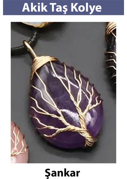 Kadınlar Için Doğal Yuvarlatılmış Kristal Akik Cilalı Taş Kolye Hediyelik