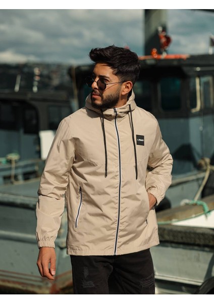 Erkek Kapüşonlu Içi Astarlı Fermuarlı Su ve Rüzgar Geçirmez Ince Yağmurluk