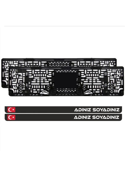 Türk Bayrağı Kişiye Özel Isimli Parlak Siyah Lüks Pleksi Plakalık (2 Adet) - TSRM03