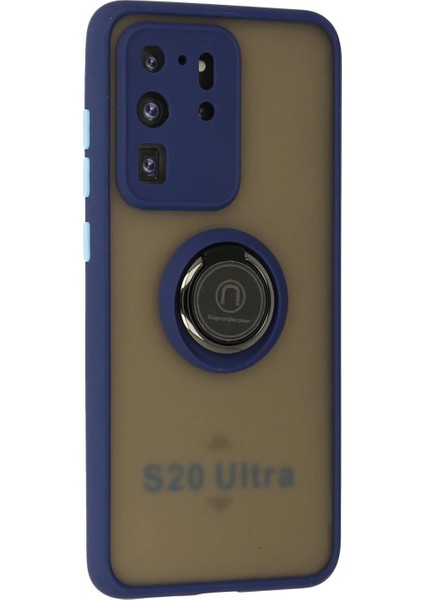 Samsung Galaxy S20 Ultra Kılıf Montreal Yüzüklü Silikon Kapak - Lacivert (K95) fiyatları