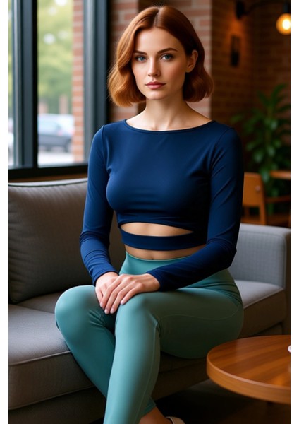 Moda Bisiklet Yaka Örme Fit Düz Desen Sportswear Crop Uzun Kol Bluz fırsatları