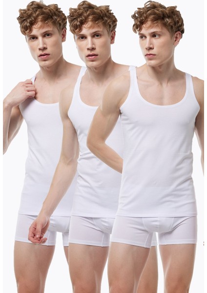Erkek 3 Adet Beyaz İnce Askılı İz Yapmayan Modal Atlet 013 3M013