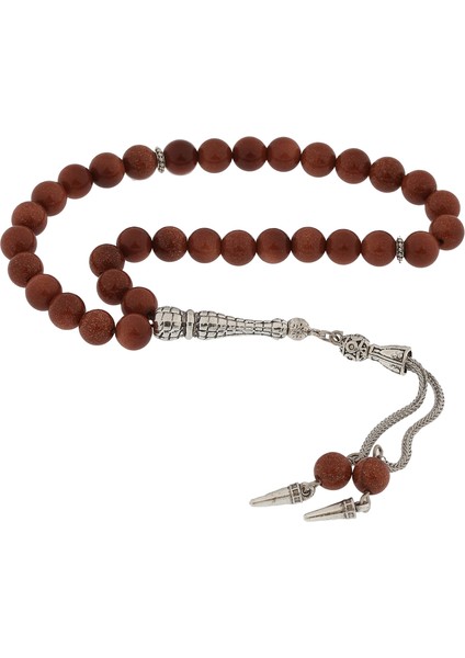 Brzm Doğaltaş Metal Püsküllü Kahverengi Yıldız Taşı Tesbih