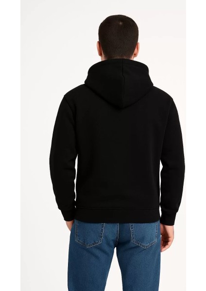 Erkek Üç Iplik Kapüşonlu Kanguru Cepli Sweatshirt Hoodie - Siyah modelleri