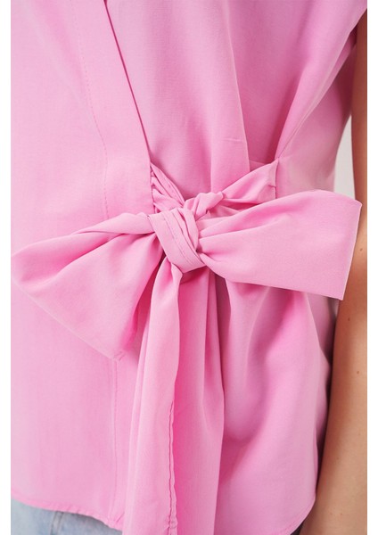 Kadın Bdart Bağlama Detaylı V Yaka Kolsuz Poplin Gömlek Karanfil Pembesi indirimleri