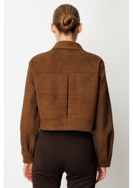 Kadın Kapak Cepli Süet Crop Ceket 60503 Kahverengi fırsatları