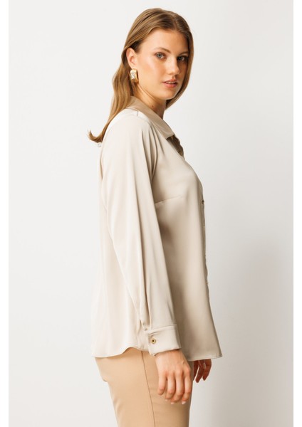 Kadın Büyük Beden Düğmeli Saten Gömlek 3505 Inci fiyatları