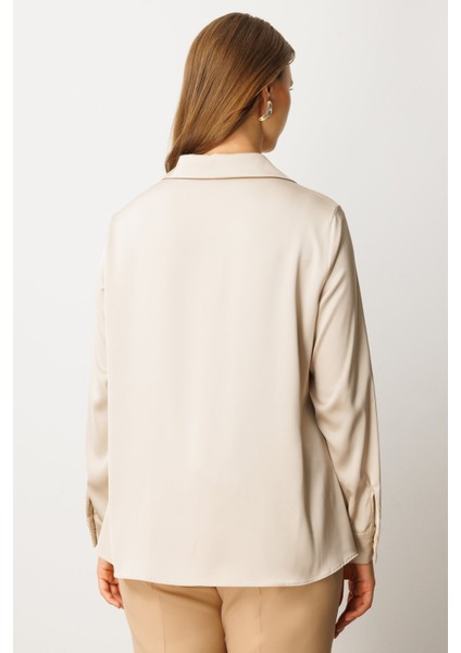 Kadın Büyük Beden Düğmeli Saten Gömlek 3505 Inci fırsatları