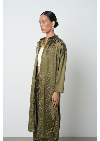 Kadın Haki Renk Desenli Uzun Tunik Tesettür Gömlek - Elbise fiyatları