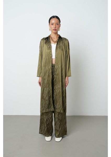 Kadın Haki Renk Desenli Uzun Tunik Tesettür Gömlek - Elbise fırsatları