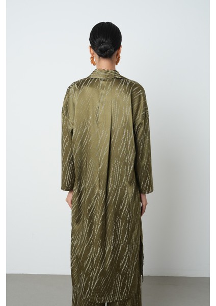 Kadın Haki Renk Desenli Uzun Tunik Tesettür Gömlek - Elbise indirimleri