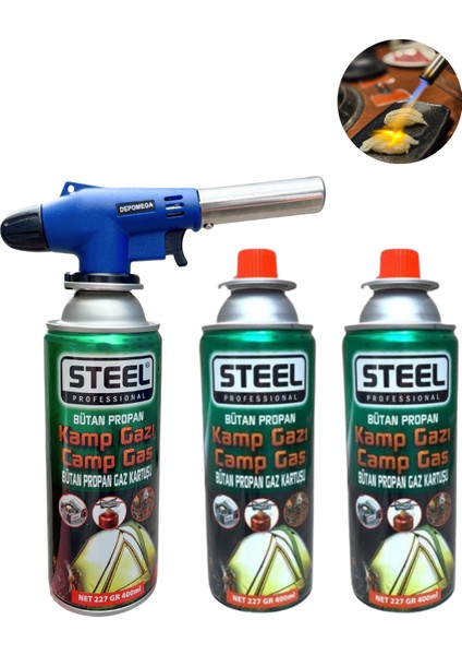 1300 Derece Orijinal Pürmüz Çakmak No 920 + 3 Adet Steel Kartuş