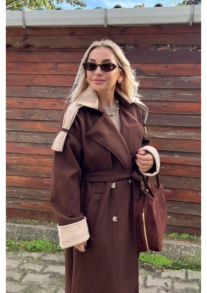Oversize Uzun Kahverengi Kaşe Kadın Pardesü fiyatları