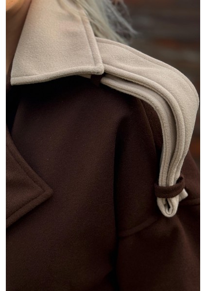 Oversize Uzun Kahverengi Kaşe Kadın Pardesü modelleri