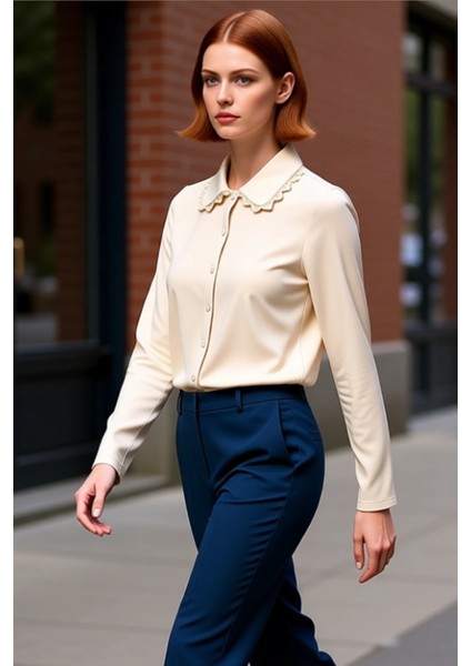 Kadın Polo Yaka Düğmeli Esnek Örme Üst Dantel Yaka Detaylı Kaliteli Şık Rahat Modern Zarif modelleri