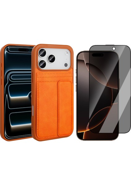 Apple iPhone 17 Pro Max Kılıf PU Deri Kartlıklı Zore Sevilla Kapak + Hayalet Cam Ekran Koruyucu