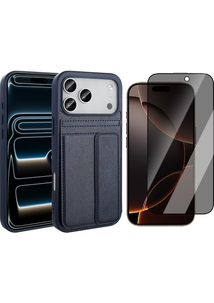 Apple iPhone 17 Pro Max Kılıf PU Deri Kartlıklı Zore Sevilla Kapak + Hayalet Cam Ekran Koruyucu