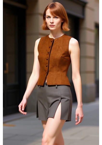 Kadınlar Için Slim Fit Düğmeli Bisiklet Yaka Örme Süet Yelek Kaliteli Şık Rahat Modern Zarif modelleri