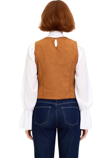 Kadın Süet Görünümlü Örme Yelek Kaliteli Şık Rahat Modern Zarif Günlük fiyatları