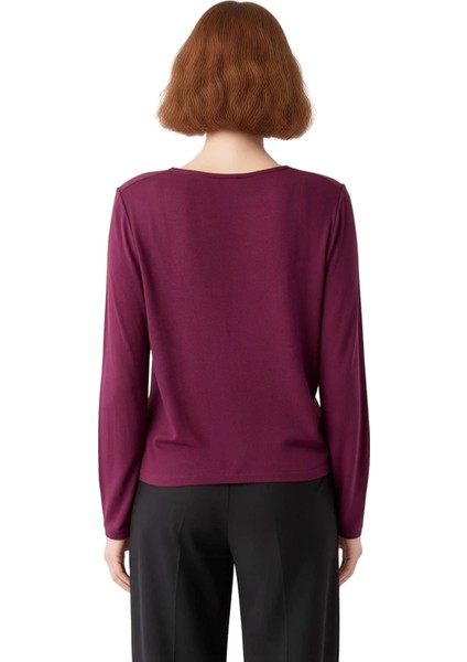 Kadın Relaxed Kalıp Düğmeli V Yaka Uzun Kollu Örme Bluz Kaliteli Şık Rahat Modern Zarif Günlük fiyatları