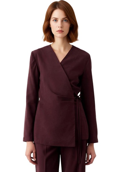 Kadınlar Için Modern Kruvaze Yaka Uzun Kollu Bluz Kaliteli Şık Rahat Modern Zarif Günlük