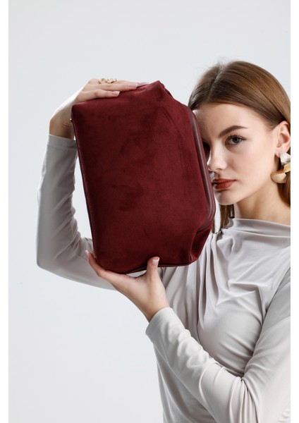 Kadın Bordo Süet Clutch El Çantası fırsatları