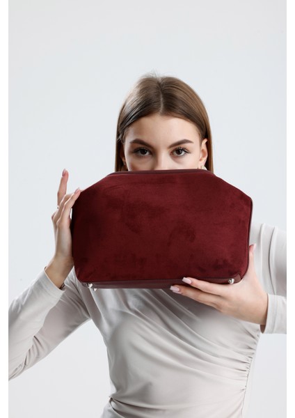 Kadın Bordo Süet Clutch El Çantası indirimleri