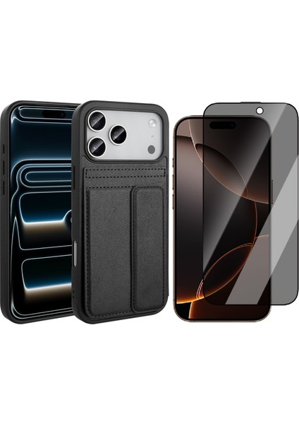 Apple iPhone 17 Pro Max Kılıf PU Deri Kartlıklı Zore Sevilla Kapak + Hayalet Cam Ekran Koruyucu