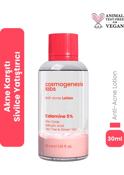 Akne Karşıtı Losyon 30ml – Akne Yatıştırıcı, Siyah Nokta Azaltıcı Vegan (%5 Calamine – Yeşil Çay)