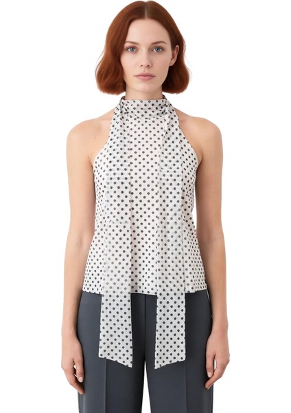 Kadın Desenli Yaka Detaylı Esnek Örme Bluz Kaliteli Şık Rahat Modern Zarif Günlük