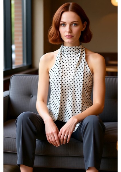 Kadın Desenli Yaka Detaylı Esnek Örme Bluz Kaliteli Şık Rahat Modern Zarif Günlük fırsatları