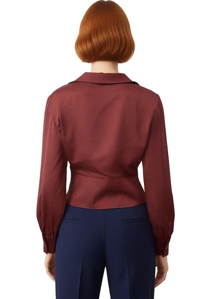 Kadın Saten Dokuma Fitted Bluz Gömlek Yaka Uzun Kollu Kaliteli Şık Rahat Modern Zarif Günlük fiyatları