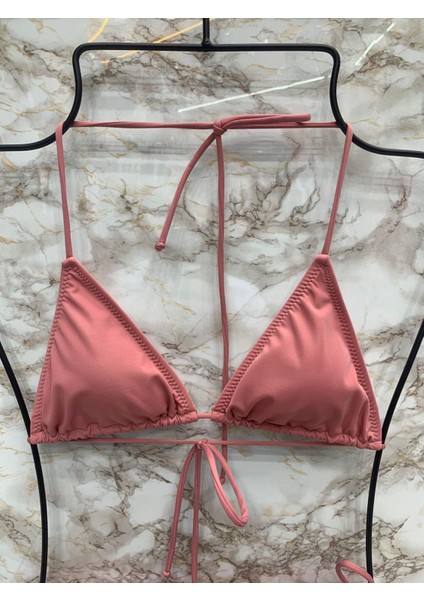 Kadın Gül Kurusu Likralı Yandan Boyundan Bağlamalı Şık İpli Üçgen Bikini Takım modelleri
