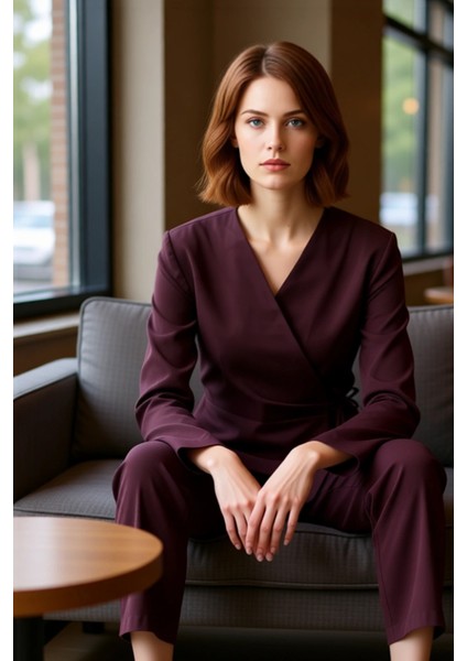 Kadınlar Için Modern Kruvaze Yaka Uzun Kollu Bluz Kaliteli Şık Rahat Modern Zarif Günlük fırsatları