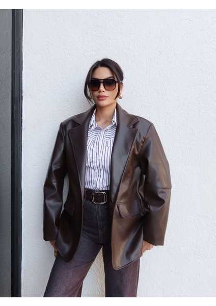 Düz Kesim Deri Blazer Ceket fiyatları