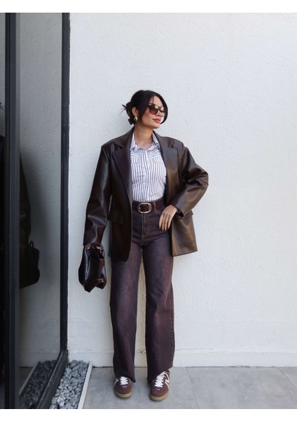 Düz Kesim Deri Blazer Ceket fırsatları