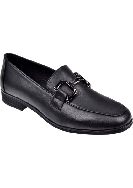 Hakiki Deri Tokalı Makosen Kadın Ayakkabı BEE-12006 Siyah